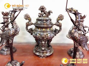 Bộ ngũ sự đỉnh đồng khảm ngũ sắc cao 70 cm