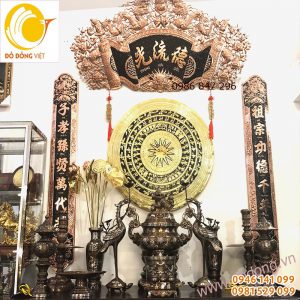 Bộ đỉnh ngũ sắc 60cm, đồ thờ cúng hoa sòi 1 chữ vàng