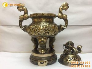 Đỉnh đồng hun giả cổ đúc liền tai 65 cm