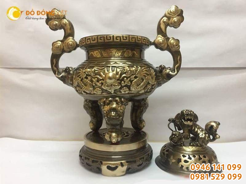 Đỉnh đồng hun giả cổ đúc liền tai 65 cm