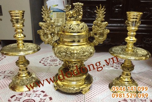 Đồ đồng thờ đài loan, lọ hoa, chân nến, mâm bồng