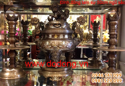 Đỉnh đồng tam sự 50cm ngũ sắc chất lượng cao