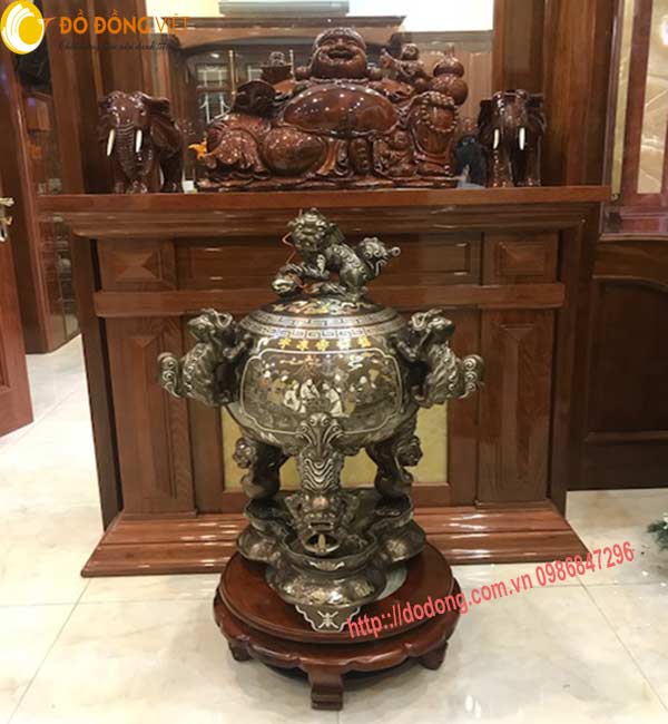 Đỉnh thất lân vờn cầu 5 chữ vàng 90cm