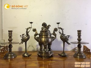 Đỉnh đồng thờ cúng khảm ngũ sắc cao 60 cm 5 chữ vàng
