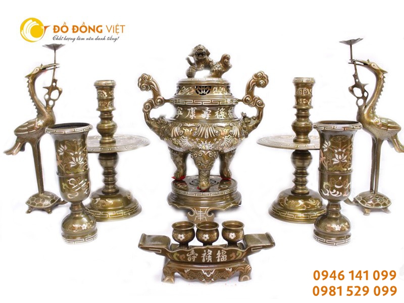 Bộ đỉnh đồng thờ cúng cho ban thờ 1m97, 2m17