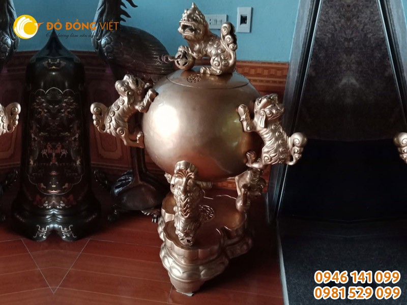 Đỉnh đồng tròn thờ cúng cao 55 cm