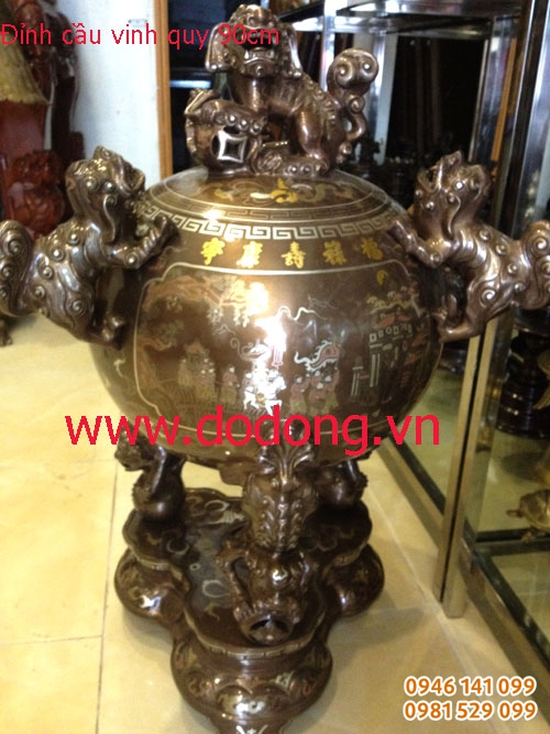 Đỉnh đồng khảm vinh quy bái tổ làm đồ công đức vào đền, từ đường họ ý nghĩa