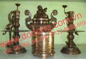 Bộ đỉnh ngũ sắc khảm gia truyền 45cm đồ đồng đại bái