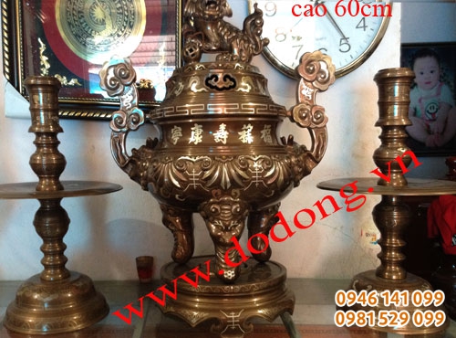 Đỉnh khảm ngũ sắc đúc đồng nguyên khối - thờ cúng gia tiên