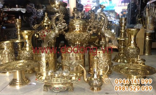 Bộ đồ thờ đồng đại phát đồng vàng cao cấp thờ gia tiên