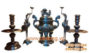 Bộ đồ thờ ngũ sự đồng hun đen 50cm