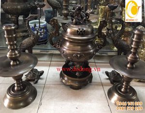 Bộ đỉnh thờ ngũ phúc hun giả cổ 50cm