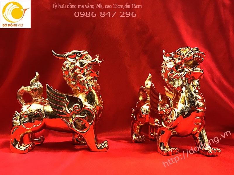tỳ hưu đồng mạ vàng 24k 11,13cm