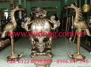Đỉnh tam khí cao 1,5m, hạc tam khí đồng tam khí
