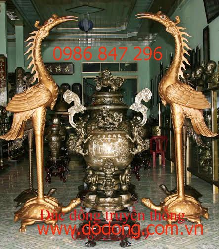 Đôi hạc đồng cỡ lớn cao 3m đúc nguyên khối bằng đồng đỏ