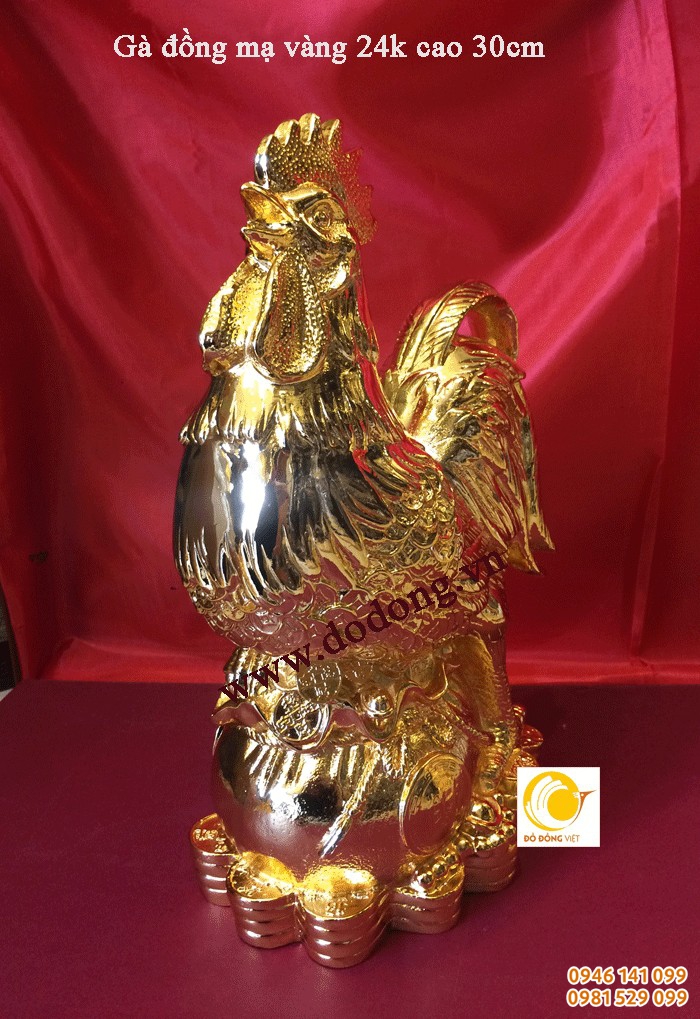 Tượng gà trống đồng 30cm mạ vàng 24k đẹp