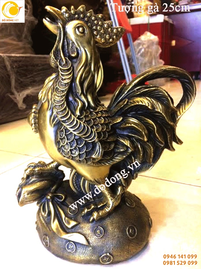 Tượng gà dồng đứng bao tiền 26cm