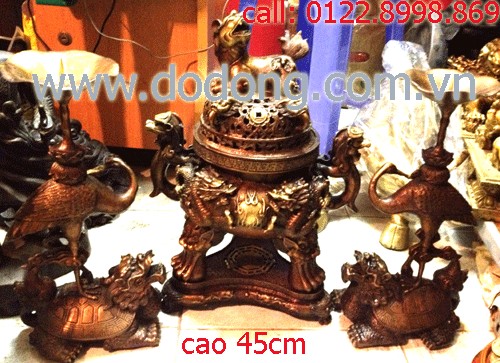 Đỉnh đồng song long đúc 3d cao 40cm