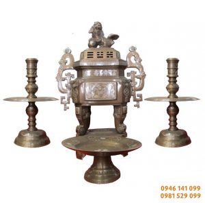 Bộ đỉnh đồng khảm vuông tam sự