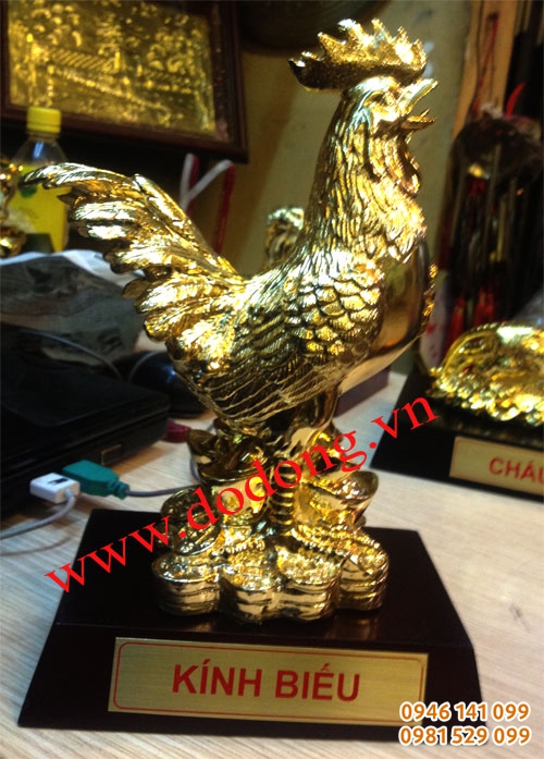 Tượng gà đồng 18cm mạ vàng 24k