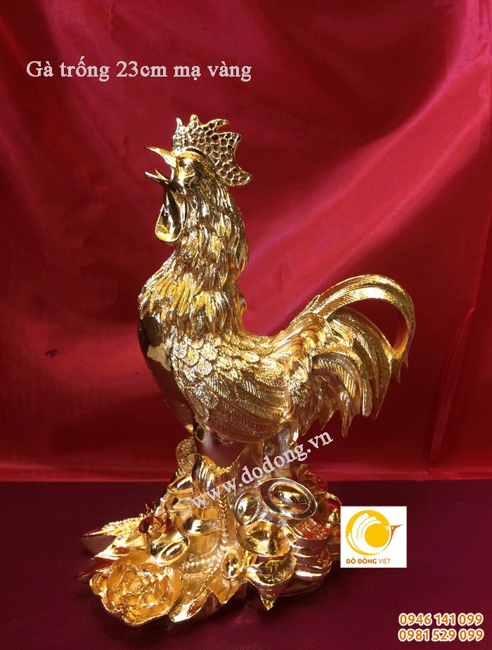 Tượng gà trống 23cm mạ vàng 24k cao cấp làm đồ biếu tặng, để để bàn làm việc