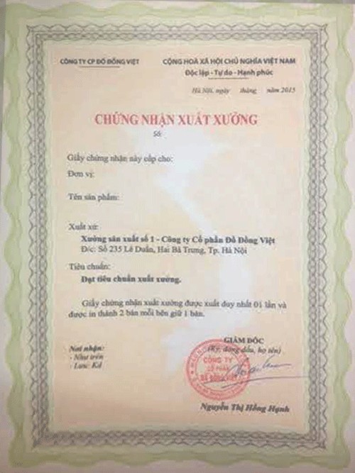 chứng nhận mua đồ thờ