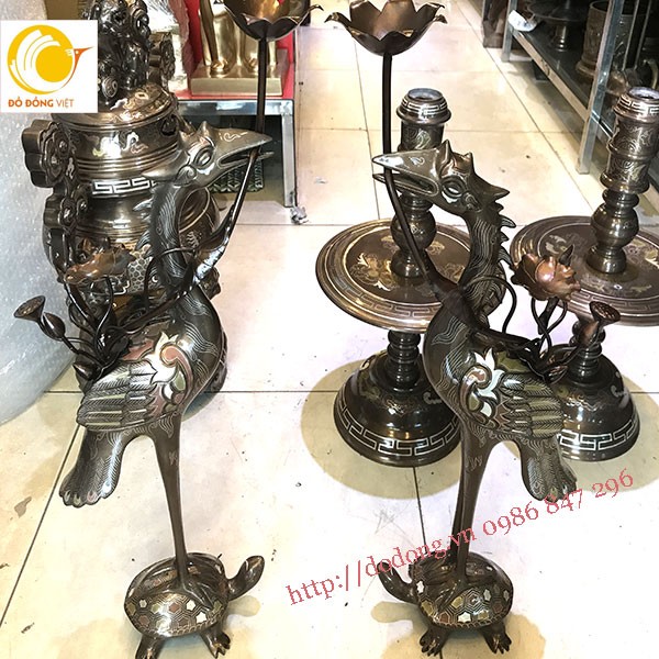 Bộ đỉnh ngũ sự đồng tam khí khảm kỹ cao 50cm