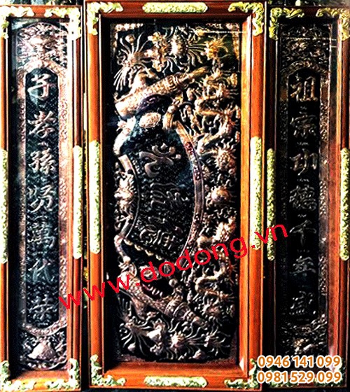 đại tự câu đối khung gỗ đồng đỏ