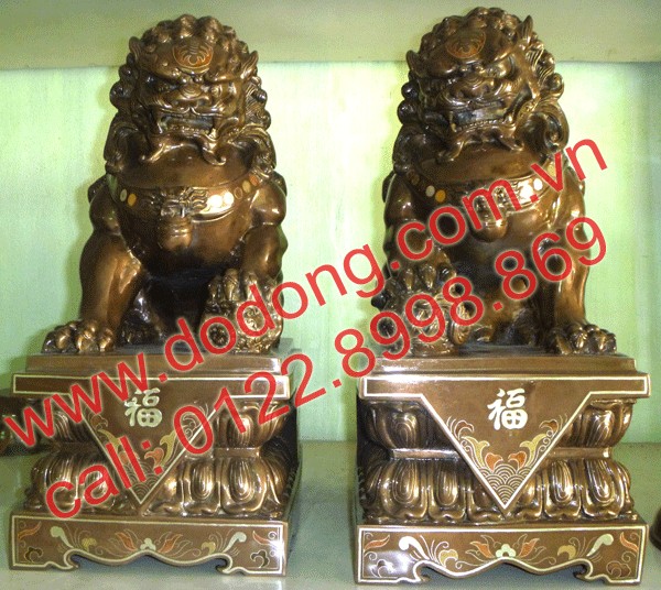 Đôi nghê đồng khảm ngũ sắc 40cm đúc đồng tinh xảo - 28tr/ đôi