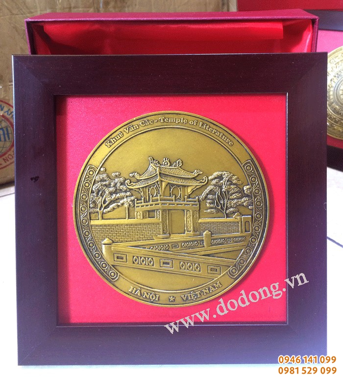 Biểu trưng khuê văn các đúc 15cm, khung 20cm lưu niệm cao cấp