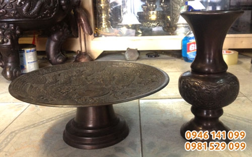 Lọ hoa mâm bồng đồng hun giả cổ bền đẹp