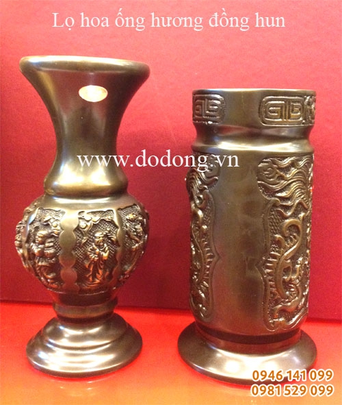 Lọ hoa đồng bát tiên, ống nhang đồng dapha hun màu 25cm