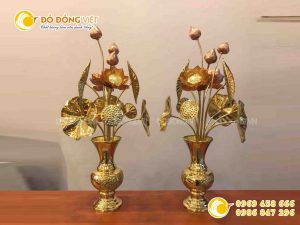 Lọ hoa đồng thờ cúng, lọ hoa sen bằng đồng