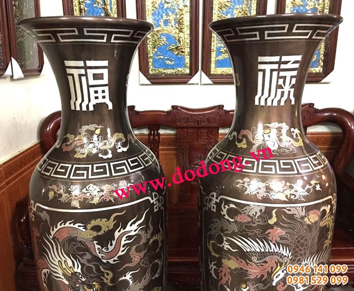 lọ hoa khảm ngũ sắc vàng bạc đồng đen, đồng xanh
