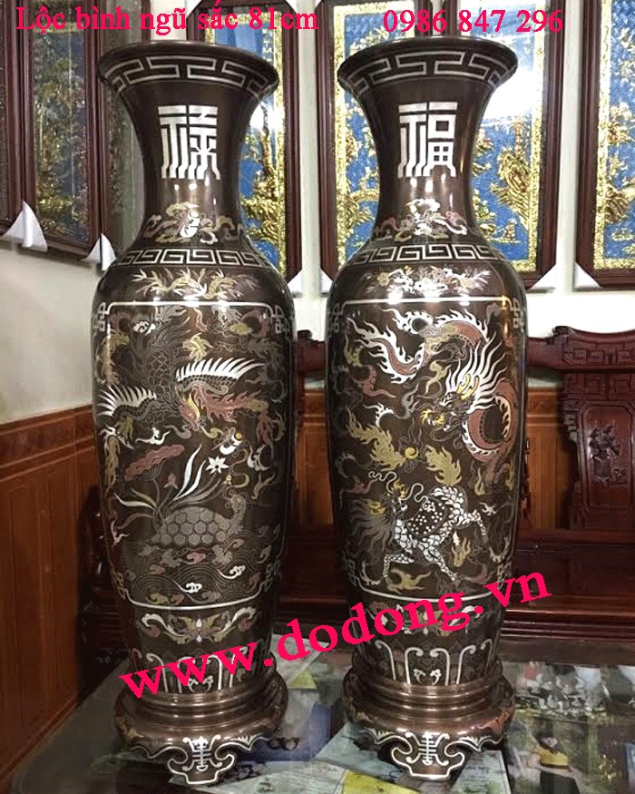 Đôi lộc bình ngũ sắc khảm tứ linh 81cm