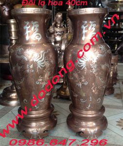 Lọ hoa đồng khảm tam khí: khảm tứ quý, tứ linh Đồ đồng khảm bạc