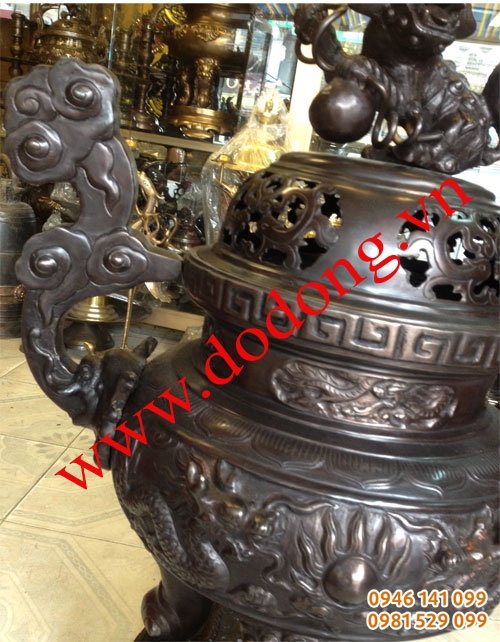 Đỉnh đồng đúc nguyên khối đồng giả cổ 0,9m