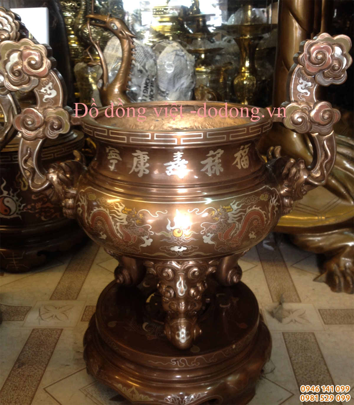Lư hương đồng ngũ sắc 50cm