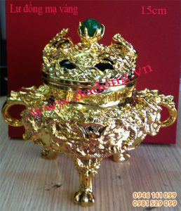 Lư hương đỉnh đồng xông trầm mạ vàng- Lư đồng nhỏ
