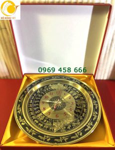 Mặt đồng hồ họa tiết trống đồng sang trọng treo phòng khách, văn phòng, làm quà tặng