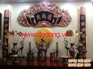 Bộ cuốn thư câu đối đồng đỏ chữ mạ vàng 155cm