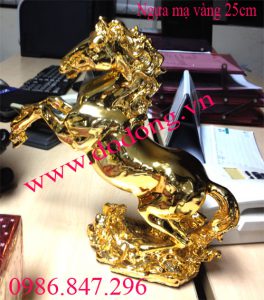 Tượng ngựa hí cất vó cao 25cm mạ vàng cao cấp