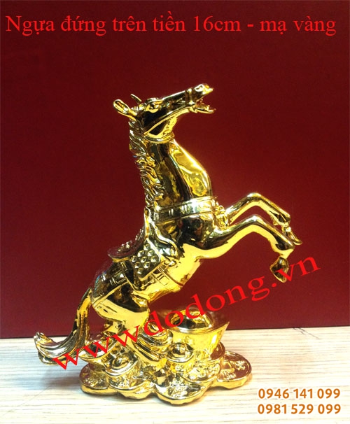 Ngựa đồng cao 16cm ôm thỏi vàng - quà tặng tết ý nghĩa
