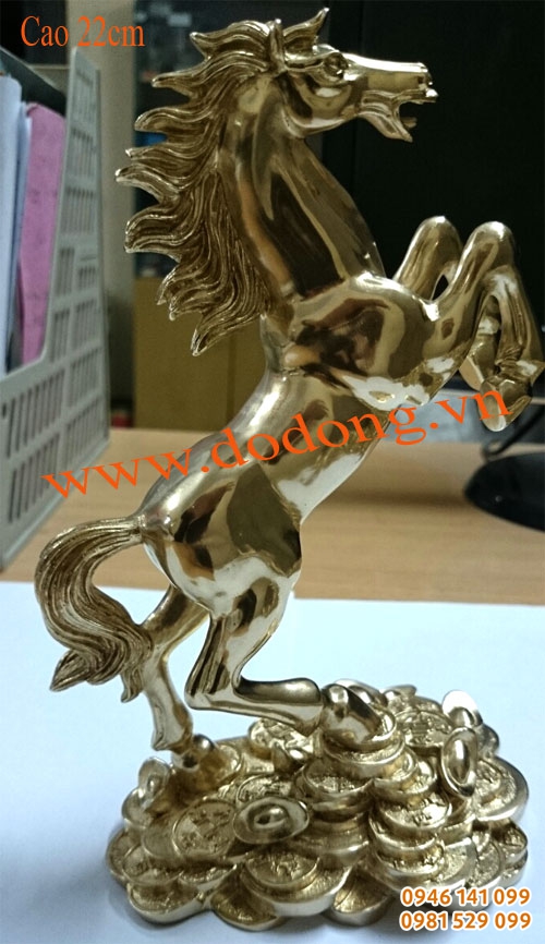 Ngựa đồng đứng tiền xu 22cm đúc nguyên khối