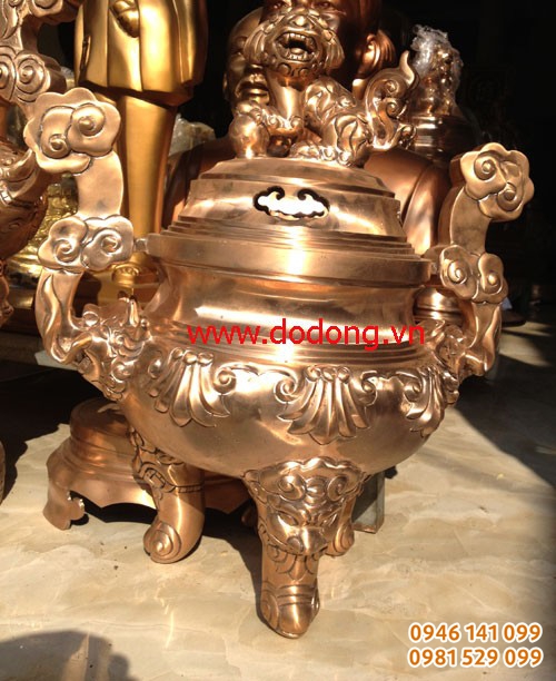 Phôi đỉnh đồng đỏ chuẩn bị khảm ngũ sắc, nguyên liệu đồng tinh chất 100%.