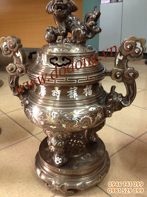 Đỉnh đồng khảm vàng, bạc,đồng cao 50cm