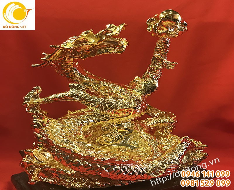 tượng rồng phong thủy mạ vàng 25cm để bàn