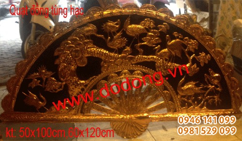 Quạt đồng tùng hạc đồng vàng 1m,1,2m