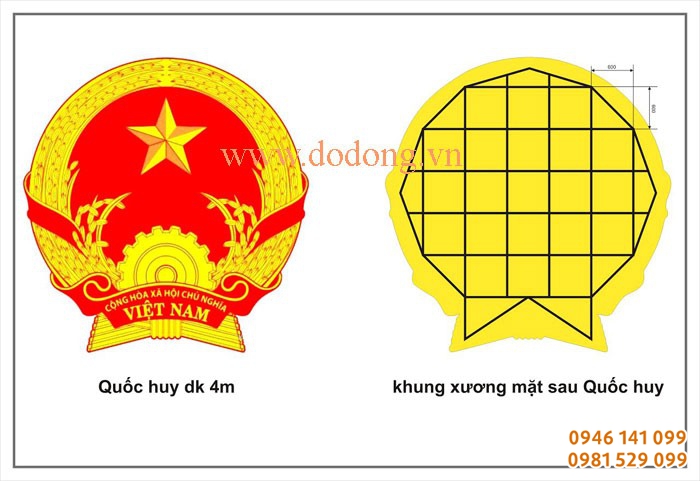 Treo quốc huy 1,5,2,3,4m gò đồng nổi trên cửa khẩu, tòa nhà