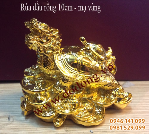 Tượng rùa đầu rồng long quy mạ vàng 13cm